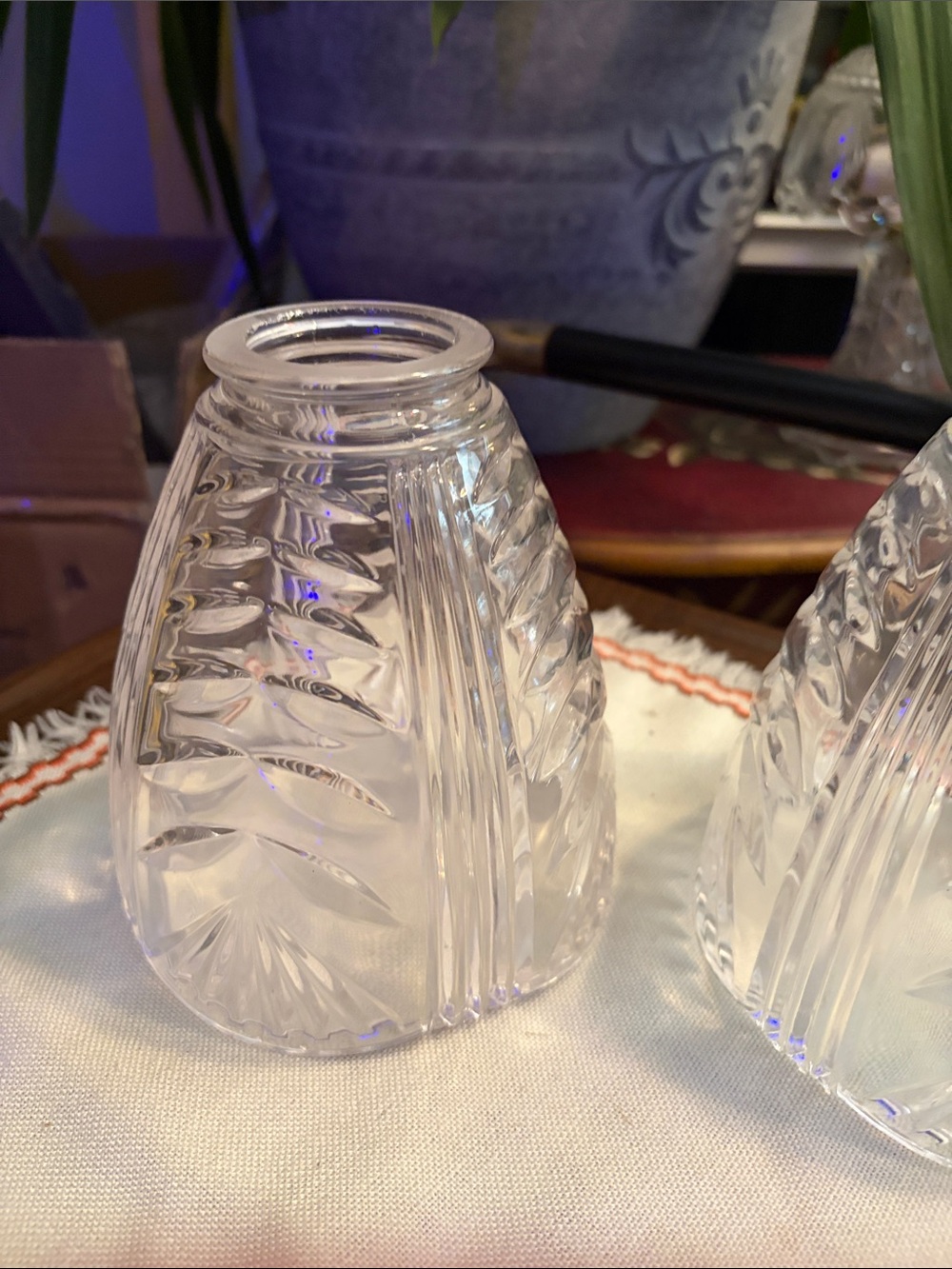 Vintage Art Deco Cut Glass Replacement Lamp Shades Set of 2 Cut Crystal Nice